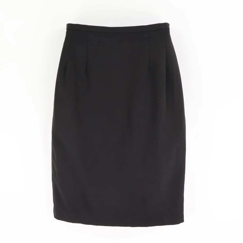 Harve Benard Midi Pencil Skirt Womens Size 6 Black Polyester Blend Lined Pleated